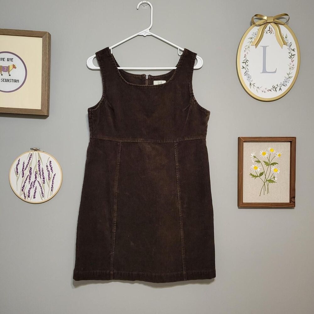 VTG Y2K Gap Brown Corduroy Jumper Mini Dress 90s Forest Witchy Preppy Granola